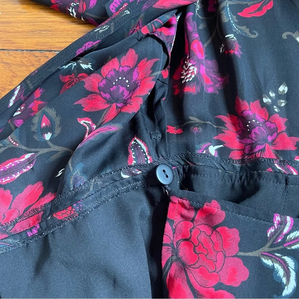 A.L.C. Cora Silk Floral Wrap Black Midi Dress 6